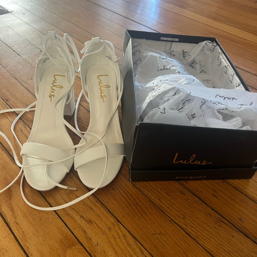 Lulu's Elegant White Strappy Block Heels